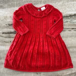 Hanna Andersson Red Knit Dress, 2T, Ruffle Collar, Lined